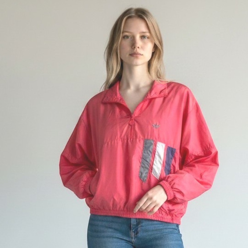VTG ADIDAS Sz M Vintage 90s Trefoil Unisex Pink Blokecore Half Zip Windbreaker
